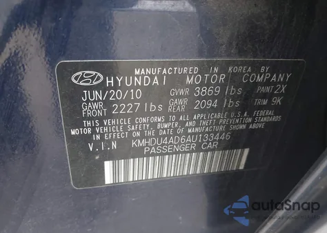 2010 Hyundai Elantra Gls из США, поврежденный, VIN KMHDU4AD6AU133446